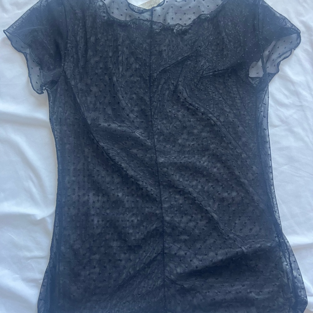 Free People Black Sheer Polka Dot Top